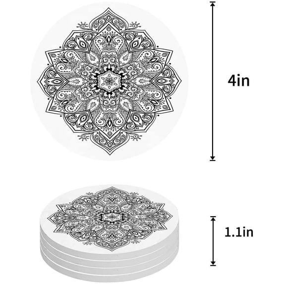 FMSHPON Mandala Set of 4 Round Coaster for Drinks, Absorbent Ceramic Stone Coasters Cup Mat with Cork Base for Home Kitchen Room Coffee Table Bar Decor