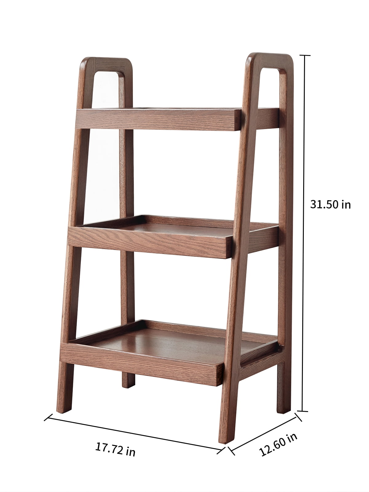 Walnut Ladder Bookshelf, 3-Tier Solid Oak Shelf,Storage Organizer Step Bookshelf for Study, Living Room, Bedroom and Hallway, Solid Wood Furniture