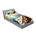 thumbnail image 2 of Ambesonne Nautical Fitted Sheet & Pillow Sham Set, Sailboat Sunset Sea, Twin, Cream and Blue, 2 of 2