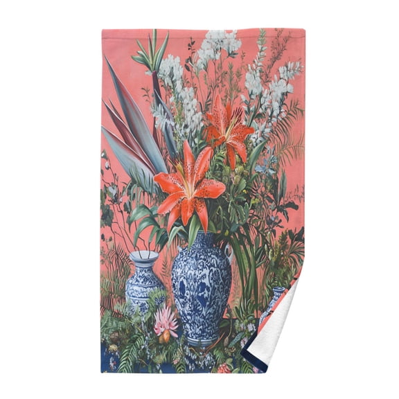 Yayeee 100% Cotton Hand Towels for Bathroom 16" x 28" Soft Absorbent Kitchen Towel, Orange Vibrant Flowers