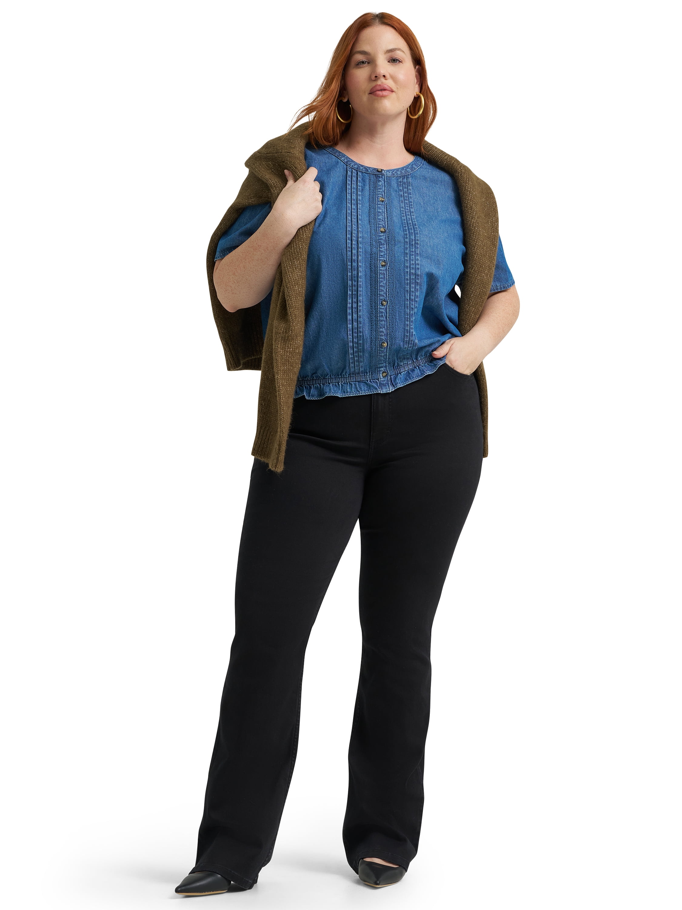Lee® Women's Plus Short Sleeve Pintuck Top