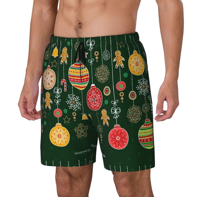 Balery Christmas Bañador para hombre, shorts de playa de secado rápido con entrepierna y forro de compresión-Large