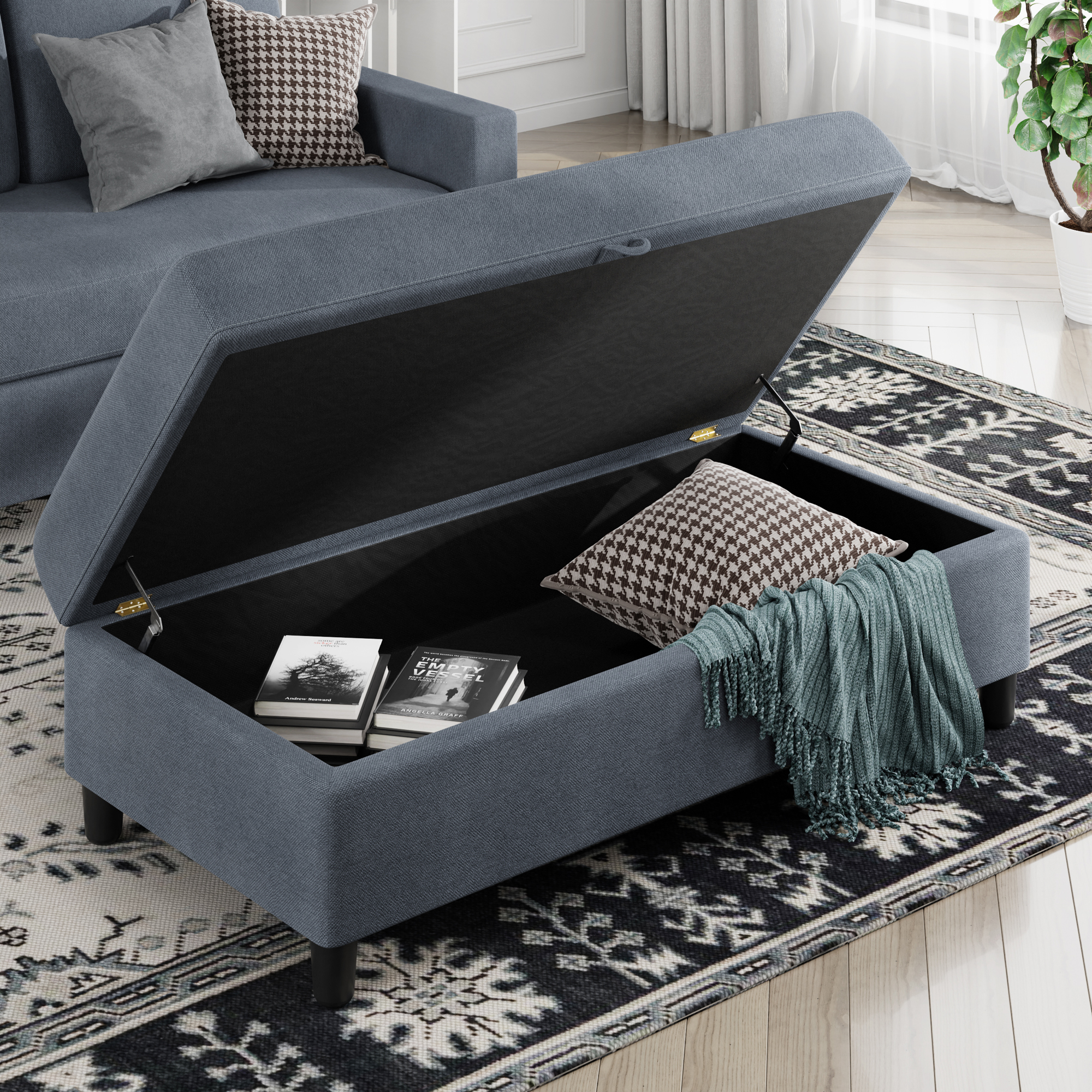Walsunny Sectional Sofa bed Linen Couch L Shaped 4 Seat with Storage Ottoman Dark Gray - image 3 of 7