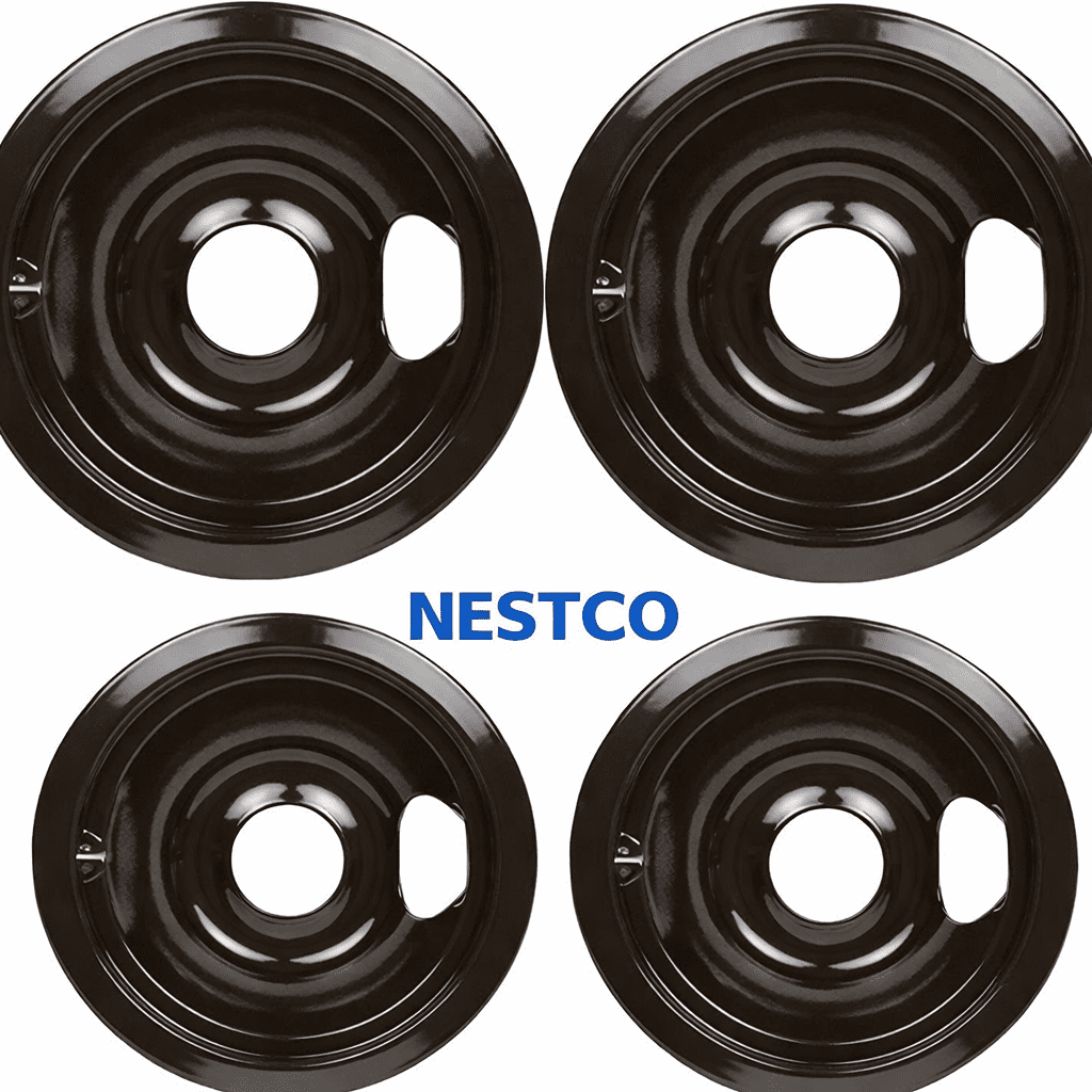 NESTCO Porcelain Black Drip Pans 4 Pack Compatible with GE Range Replaces WB31T10014 WB31T10015