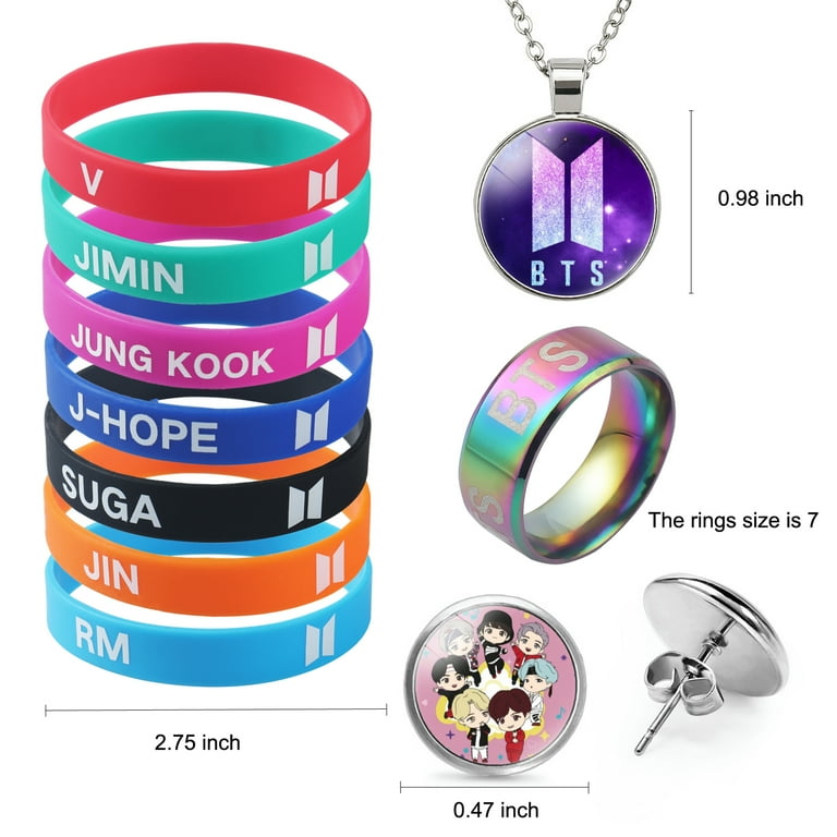 Kpop BTS Gifts Set, Including Drawstring Bag Backpack, Necklace, Earrings, Rings, Bracelets, Face Shield, Button Pins, Lanyard ID Holder, Keychain, Kpop BTS Gifts Set, Including Drawstring Bag Backpack, Necklace, Earrings, Rings, Bracelets, Face Shield, Button Pins, Lanyard ID Holder, Keychain,