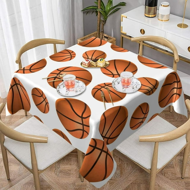 Nappe de Basketball Lavable 60 x 60 Pouces Nappe Carrée Résistante aux Taches Couverture de Table de Pique-Nique en Polyester Nappe de Fête pour Pique-Nique, Cuisine, Camping