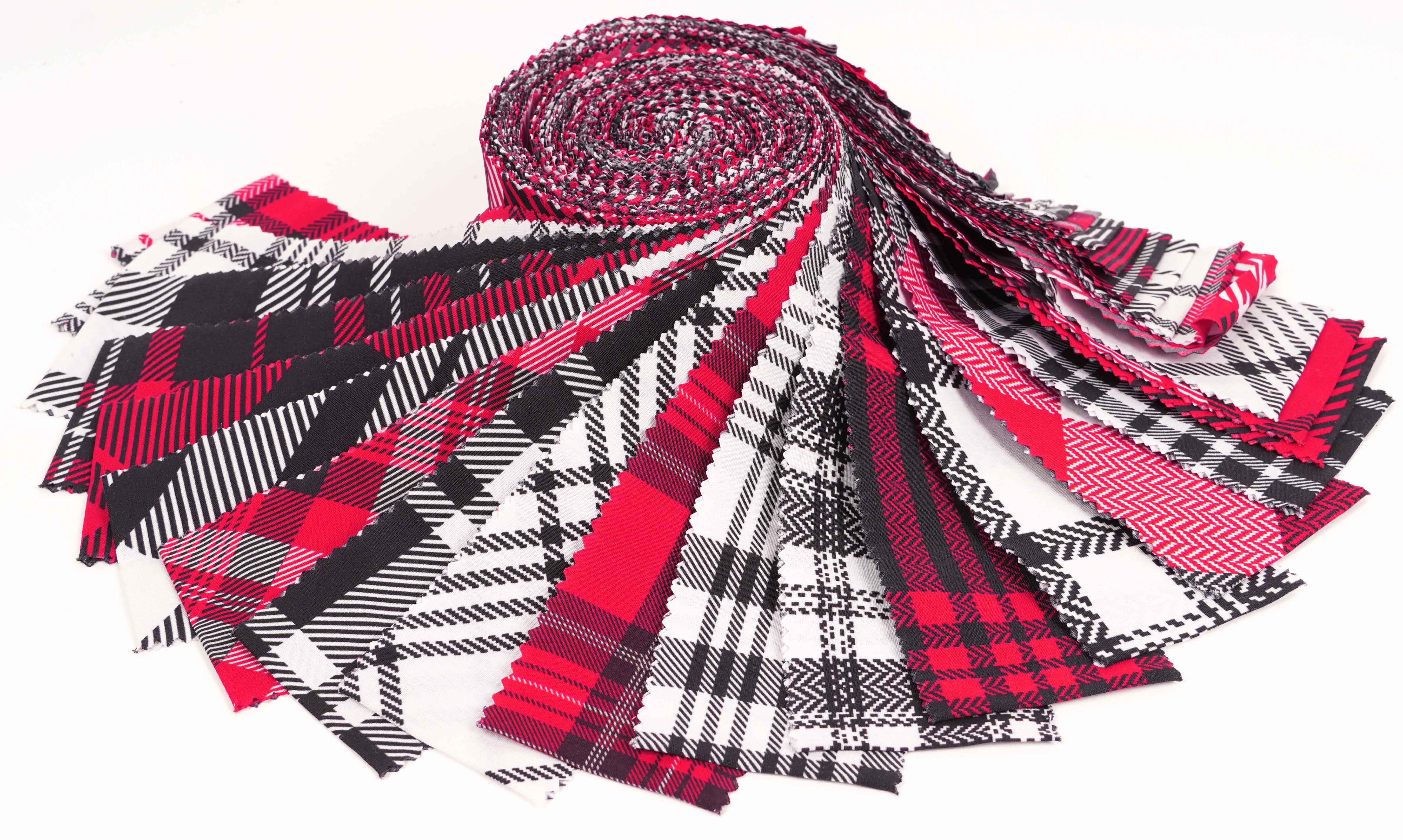 Soimoi 40Pcs Check & Tartan Print Cotton Precut Fabrics For Quilting Craft Strips 2.5x42inches Jelly Roll - Magenta & Black