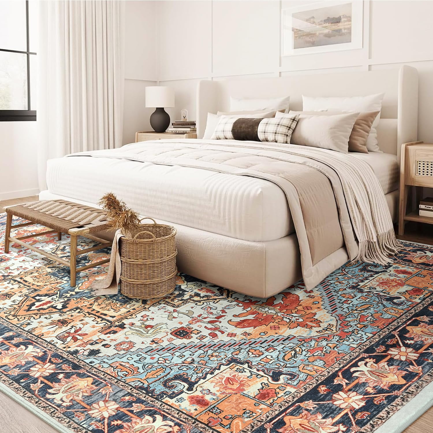 Dwelke Vintage Area Rug Floral Rugs Soft Bedroom Carpet for Living Room Home Decor,4'x6',Orange