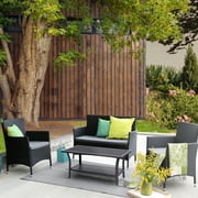 4 Pieces Outdoor Patio Furniture Sets Rattan Patio Chair Wicker Conversation Sofa Set Garden Furniture Set for Backyard Lawn Porch Poolside Balcony with Coffee Table,Black