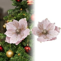 BinKFF Christmas Glitter Fabric Poinsettia 9.4 Inch Artificial Xmas Flower with Clips Large Head Christmas Tree Ornaments Faux Xmas Flower with Stems for Wedding Party