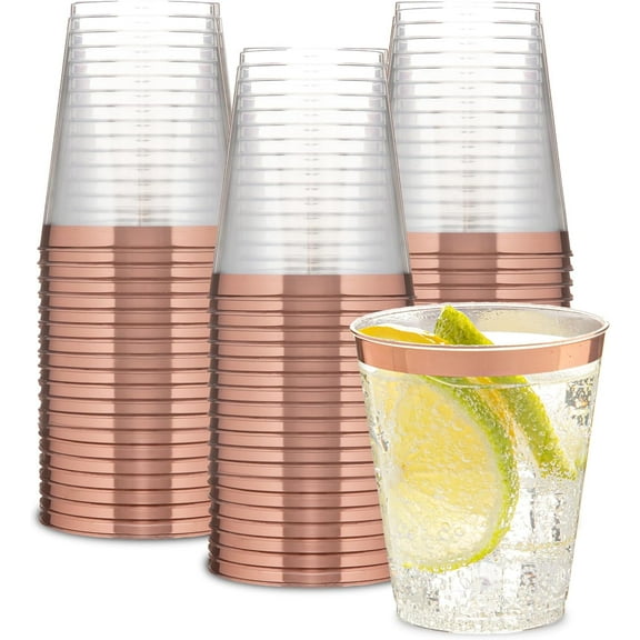 PLASTICPRO Plastic Cups for Party 7 oz Plastic Tumblers Rose Gold Disposable Cups, 50 Pack