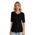 thumbnail image 6 of Women's 2-Pack Half Sleeve V Neck T-Shirts Solid Color Casual Summer Tees Navy blue/Black, 6 of 7