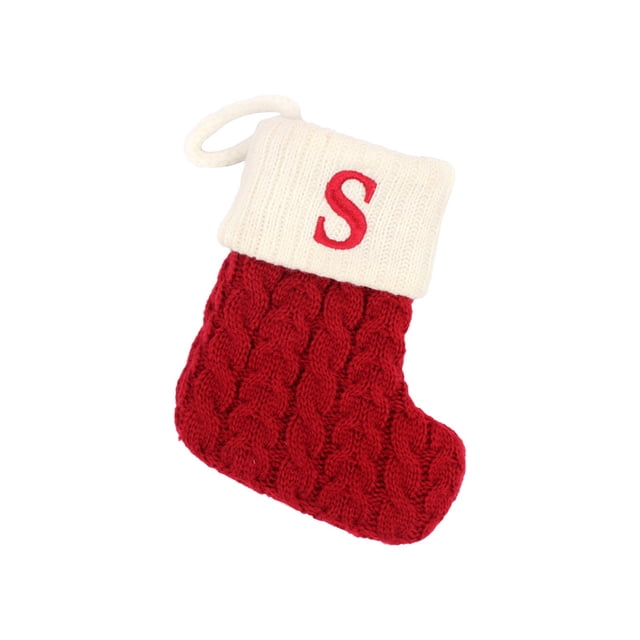 TIELUTT Bas de Noël avec Initiales Grandes Lettres Brodées Tricotées Rouges 12 Jours de Cartes de Chansons de Noël Flocons de Neige Acryliques Grandes Sucettes Décorations de Noël Ruban Lustre Flocons de Neige Perles