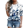 thumbnail image 4 of Domzest Half Sleeve Tops for Women Crew Neck Boho Floral Print Shirt Loose Fit Lightweight Dressy Casual Basic Blouse Blue M, 4 of 6