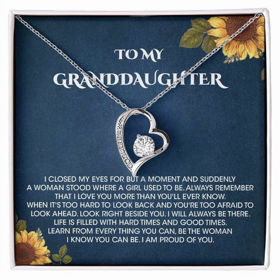 To My Granddaughter Heart Necklace Gift Set Meaningful Jewelry for Her, White Forever Love Necklace