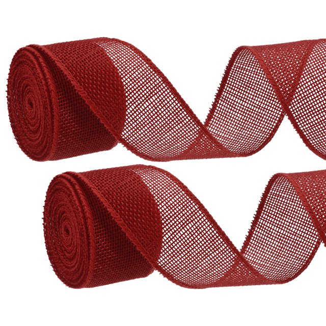 2PCS Cinta de Arpillera con Alambre, Rojo Vino, Cintas de Lino con Borde de Alambre para Manualidades