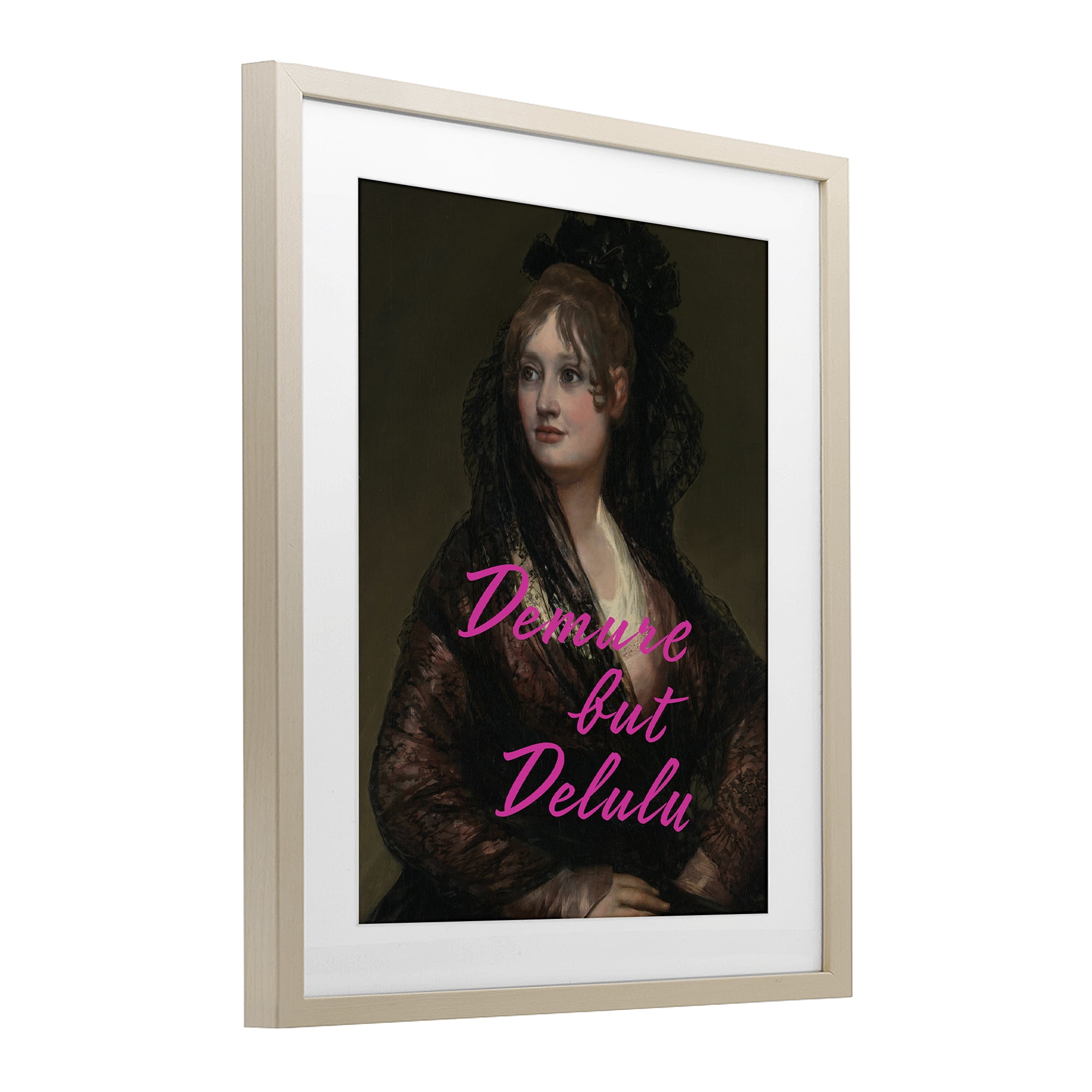 Stupell Industries Iconic Demure But Delulu Birch Framed Print Under Glass, design by Grotto Studios