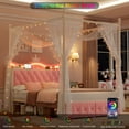 thumbnail image 4 of Hiphuta Full Size Crown Canopy Bed with Power Outlet & LED, Upholstered Princess Beds with 4 Removable Posts, Full Bed Frames, Pink, 4 of 9
