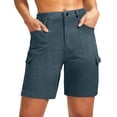 thumbnail image 4 of Womens Shorts with Button Closure, Elastic Waist Multi-Pockets Shorts, Casual Solid Color Cargo Shorts, Summer Outdoor Hiking Jogging Athletic Work | VerBelle,Navy L, 4 of 9