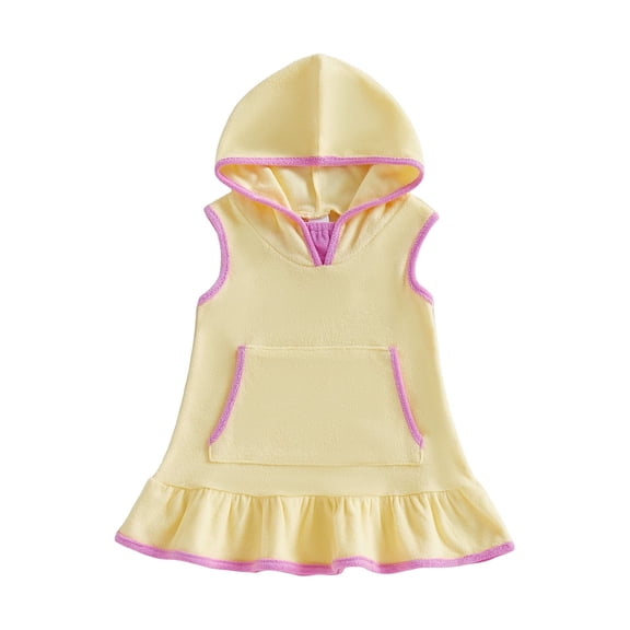 BemeyourBBs Kids Toddler Terry Cloth Swim Cover Up Dress Baby Boy Girl Swimsuit Wraps Sleeveless Pocket Hooded Coverup Dress Towel Beach Bathing Suit Swimwear