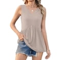 thumbnail image 2 of Qwertyu Womens Tank Tops V Neck Summer Casual Loose Workout Sleeveless Tops Flowy Boho Racerback Blouses Beige S, 2 of 7