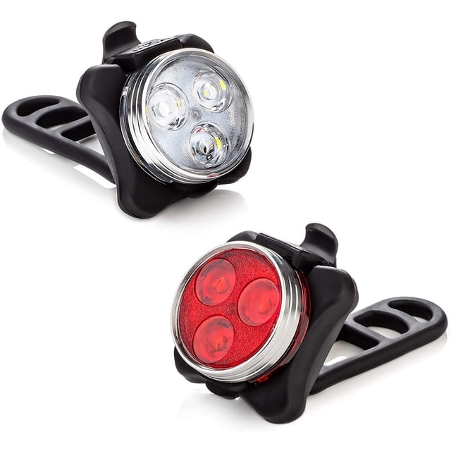 Bike Light Set, USB Rechargeable Super Bright Bicycle Light, Bike Lights Front and Back, Bike Headlight, 2X Longer Battery Life, Waterproof, 4 Modes (2 Cables, 4 Straps)