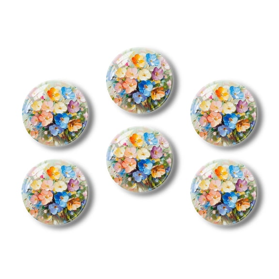 Glass Refrigerator Magnet 6Pcs Magnetic Fridge Sticker,Decor for Kitchen,Whiteboard,Cabinet,Assorted Flowers In Pastel Palette