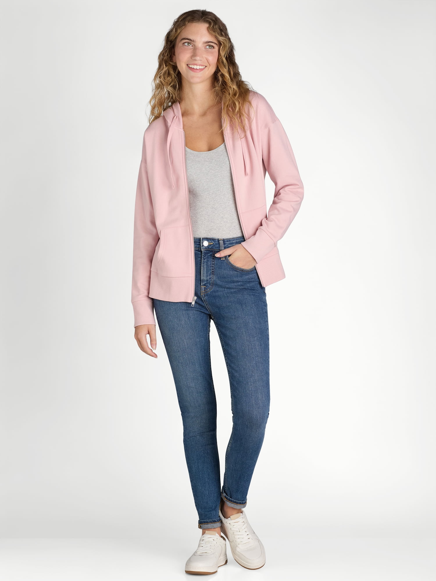 Time and Tru Women's and Women's Plus Zip Up Fleece Jacket with Hood, Sizes XS-4X