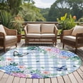 thumbnail image 4 of Round Area Rugs Collection 5 Ft, Watercolor Flowers Non-Slip Residential Carpet, Spring Floral Butterflies Blue Plaid Indoor Crawling Mats Runner Rugs for Living Room/Dining Room/Bedroom, 4 of 8