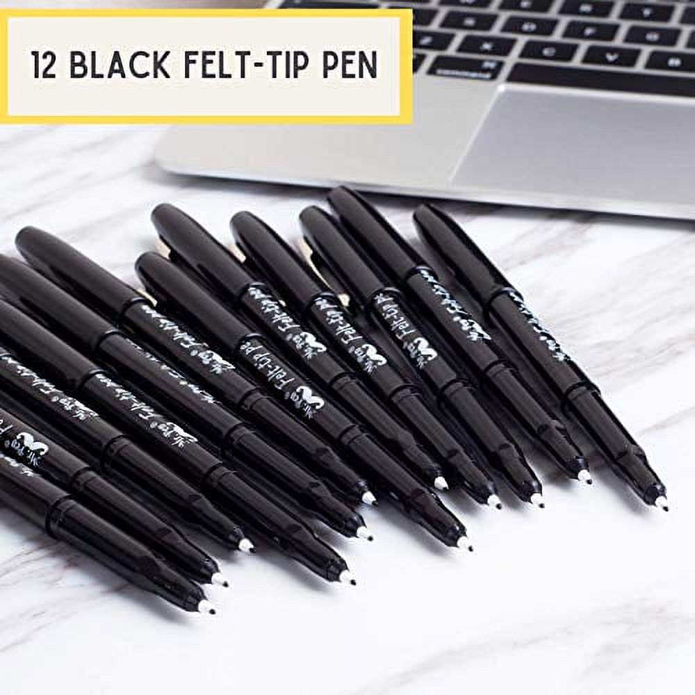 Mr. Pen- Pens, Felt Tip Pens, Black Pens, 12 Pack, Fast Dry, No Smear, Fine Point Pens Black, Black Felt Tip Pens, Bible Journaling Pens, Felt Pens, P