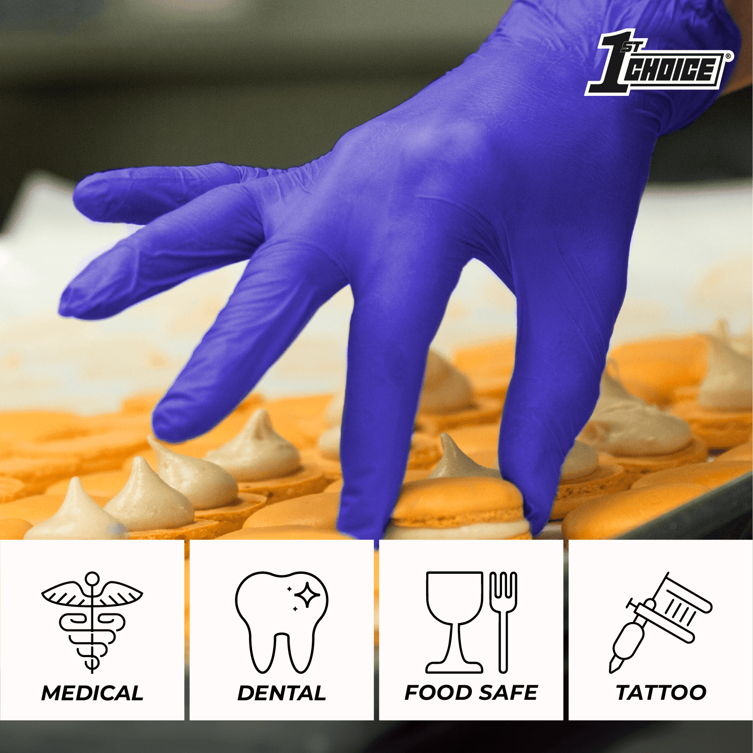 1st Choice Indigo Nitrile Exam Gloves, Size Medium, 1000 Count, Light-Duty