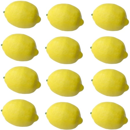 Lemon Decor Fake Fruit, 12 Pack 2.6 Inch x 3.7 Inch Fake Lemon for ...