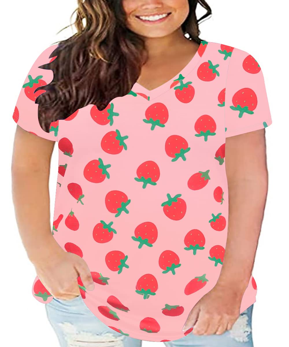 Women 3X Strawberry Short Sleeve 