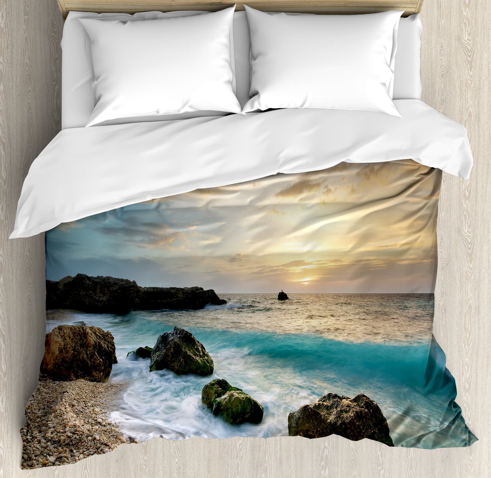 Ocean Sunset Queen Size Microfiber Duvet Cover Set