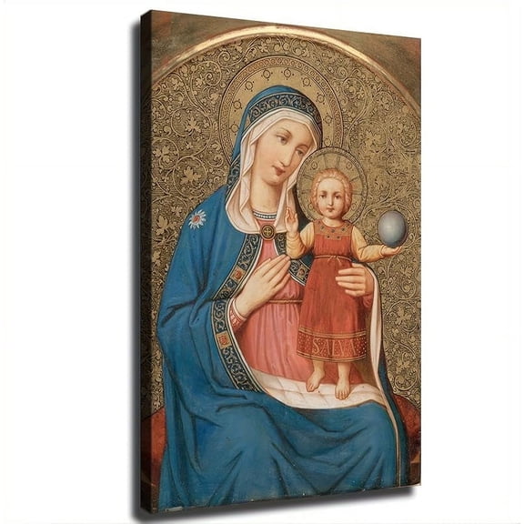Antique Virgin and Blessing Christ Child Painting 1888 Virgin Mary Catholic Canvas Wall Prints poster Modern Home Aesthetic Decor Wall art for Bedroom Dorm
