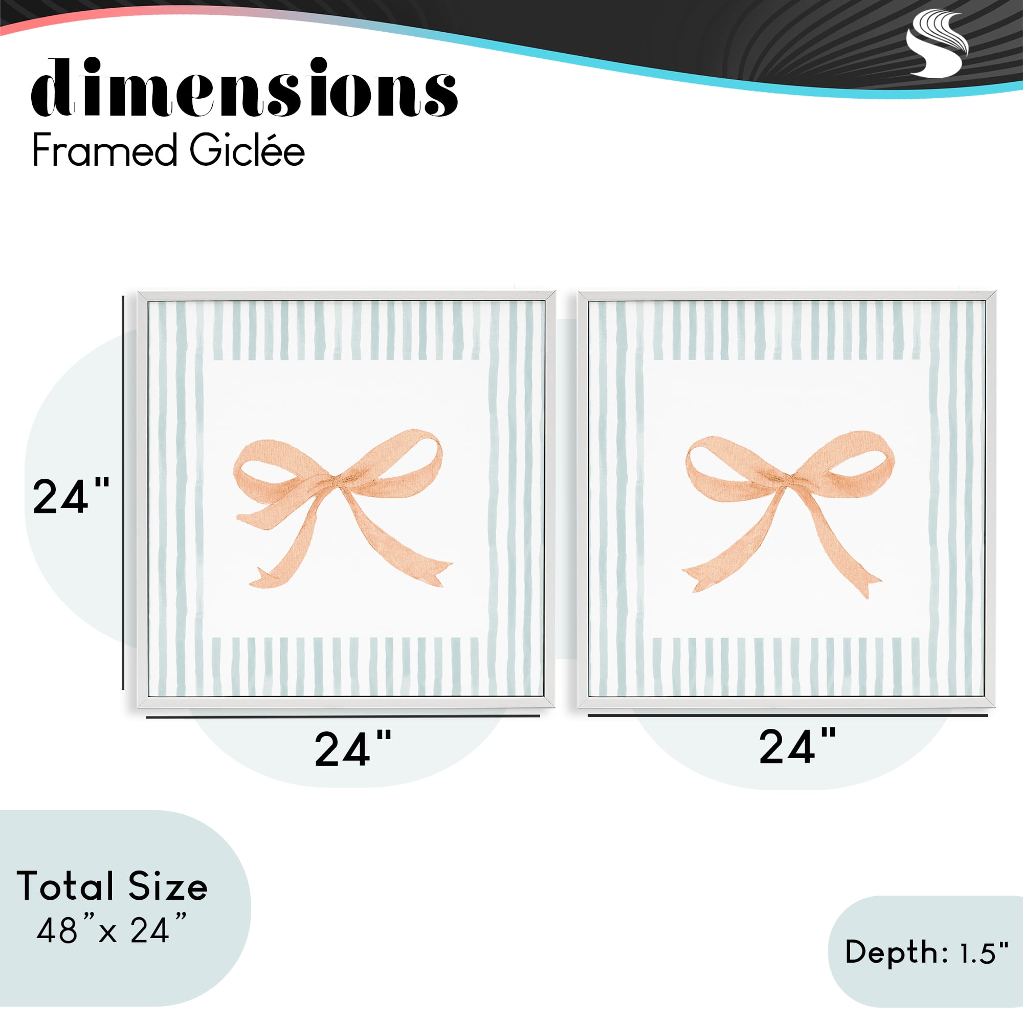 Stupell Industries Orange Bows and Blue Stripes 2 Piece White Framed Giclee Art Set, design by Patricia Pinto