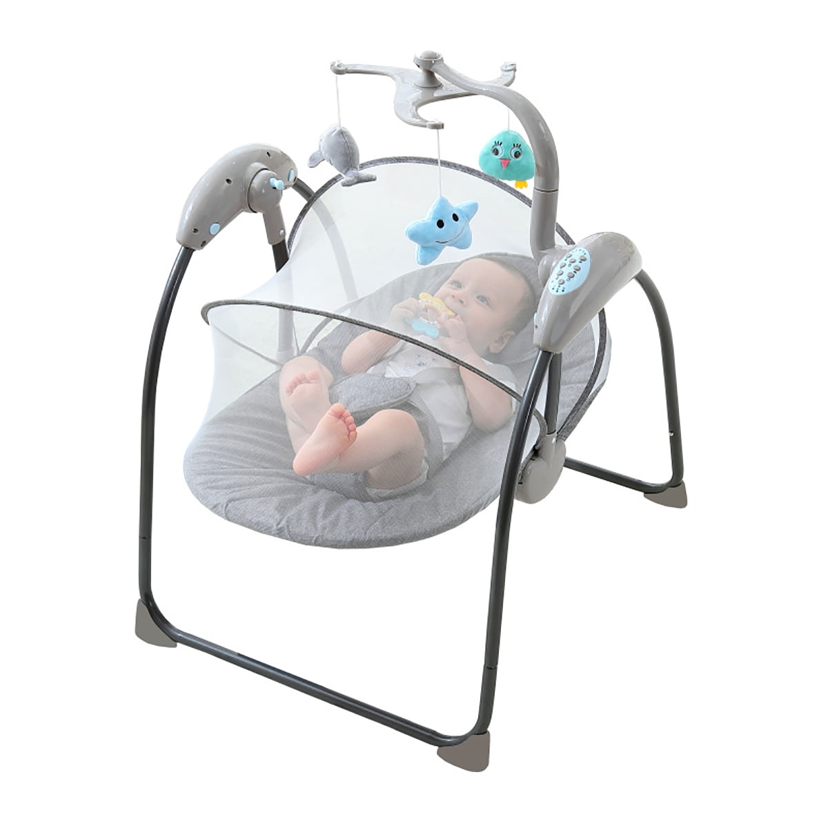 Electric Baby Bouncer Swing Chair Remote Control Cradling Removable Mosquito Net