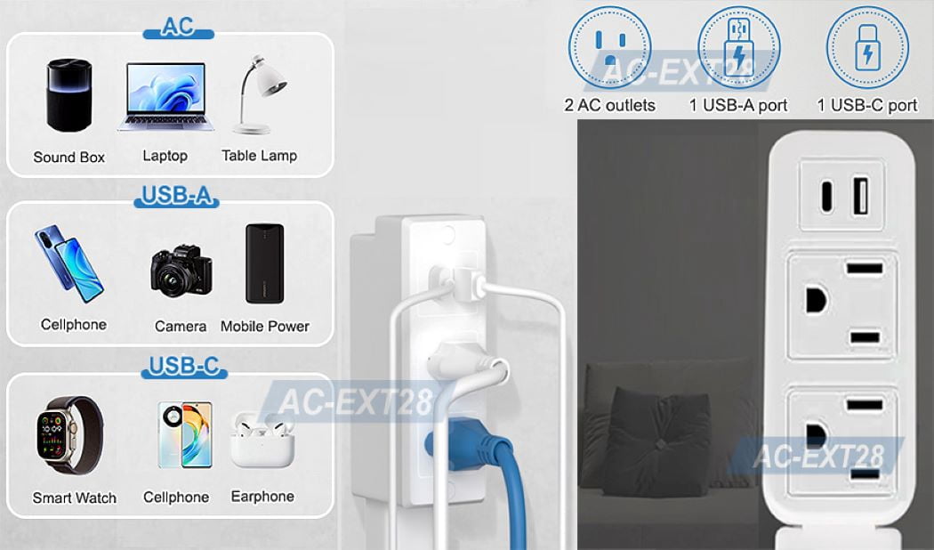 Electrical AC Outlet Extender Stick Getting Hard-to-Reach Outlets To Accessible Areas