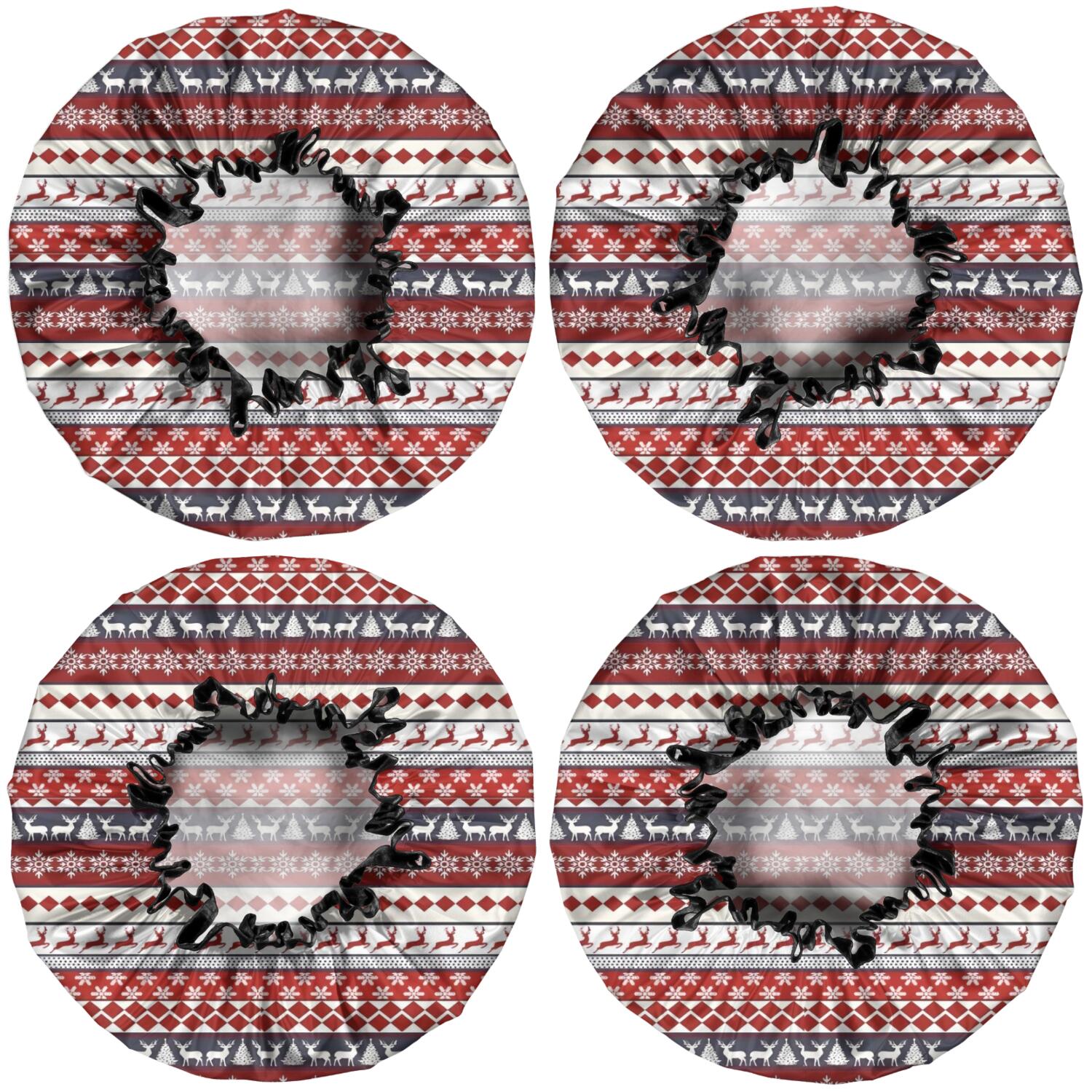 Shower Caps,Red Christmas Deer and Snowflake Pattern Waterproof Shower Cap for Women 4 Pieces,Double Reusable Hair Cover for Shower PEVA Elastic Stretch Hem