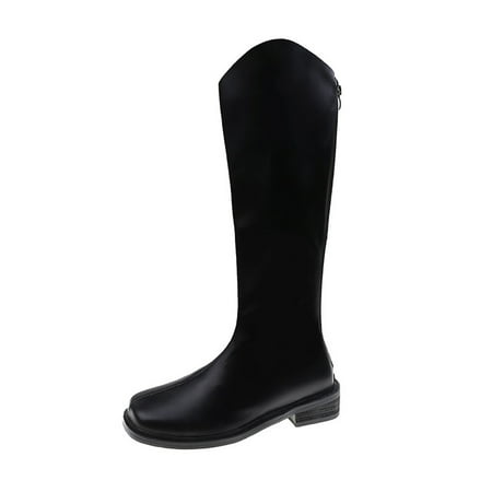 

Paiwinds Boots for Women Women s Warm Square Toe Low Heeled Knee Length Knight Zipper High Boots Black