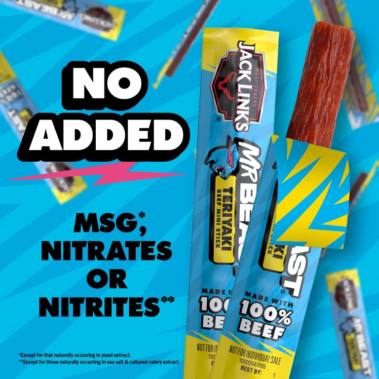 Jack Link's x MrBeast Teriyaki Mini Beef Sticks, 4 ounce Bag, 8
