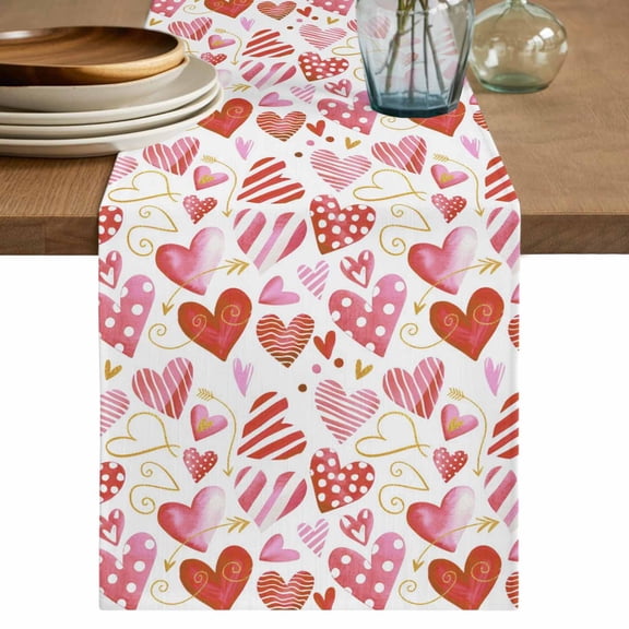 Valentine's Day Table Runner 70 Inches, Colorful Heart Love Modern Minimalist Bed Runner Dresser Scarves Tabletop for Indoor Outdoor Parties/Ceremony/Banquet, 13" x 70"