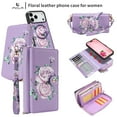 thumbnail image 6 of TECH CIRCLE 2-in-1 Wallet Case for iPhone 17 Air (6.5", 2025), Detachable Magnetic Back Cover, Flip Flower Phone Case with 15 Card Slots, Zipper Pocket, Crossbody Strap, Wrist Strap, Purple, 6 of 12
