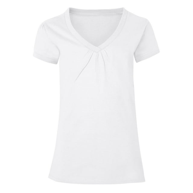 Hanes Girls T-Shirt à Col en V Froncé, M, Blanc