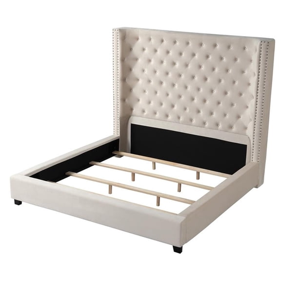 Yvonne Velvet Upholstered King Platform Bed in Beige