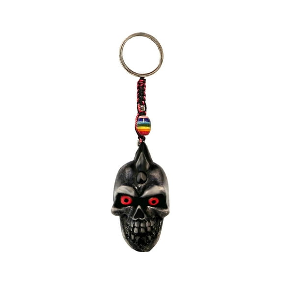 Spiked Skull Gothic 3D Figurine Keychain Multicolored Macramé Metal Ring - Handmade Gifts Boho Car Keys Bag Accessories