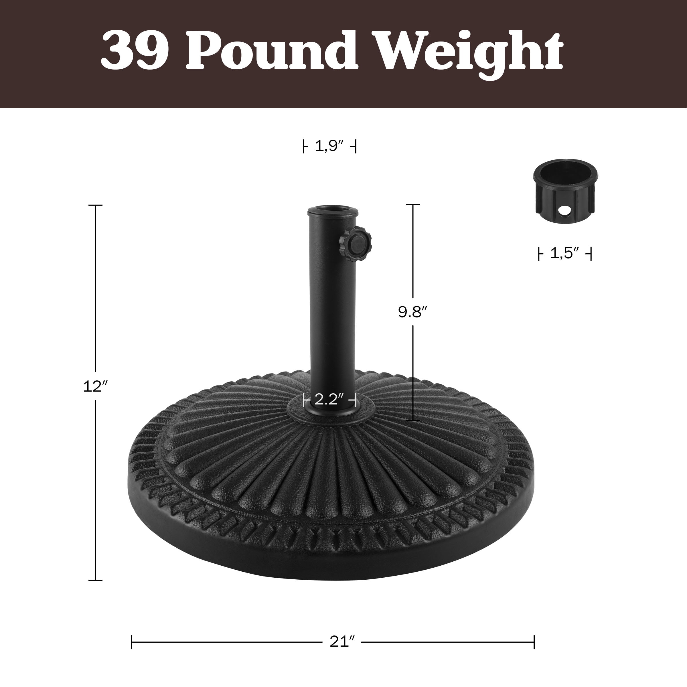 Pure Garden 39lb Resin and Cement Outdoor Patio Umbrella Base, Black