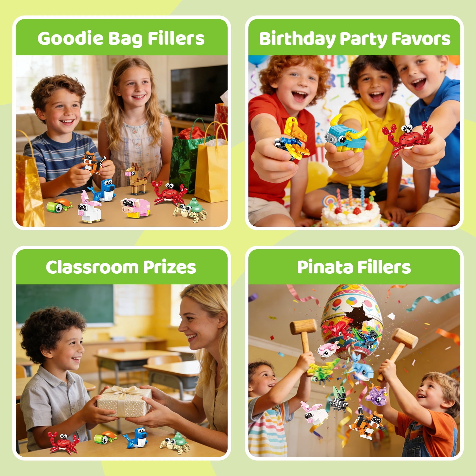 WLBES Party Favors, Classroom Rewards, Goodie Bag Stuffers | 36PCS Mini Animal STEM Building Blocks, 3 Themes 12-in-1 Combine Set for Kids Ages 3+
