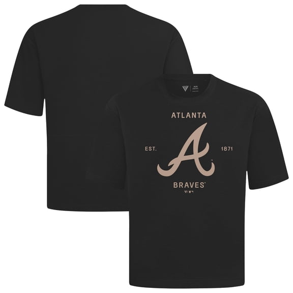 Men's Levelwear Black Atlanta Braves Crossway Oversized Luxe Signature Knit T-Shirt