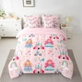 thumbnail image 2 of jejeloiu Chic Princess Girl 7-Piece Bedding Comforter Set,Fairy Tale Castle King Bedding Sets,Rainbow Stars Loves Bed Sheets For Child,Breathable Home Decor Reversible, 2 of 8